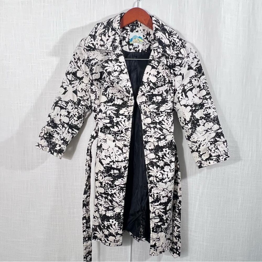 Forever 21 Vintage Y2K Mod Retro Button Front Belted Trench Coat Jacket Sz S